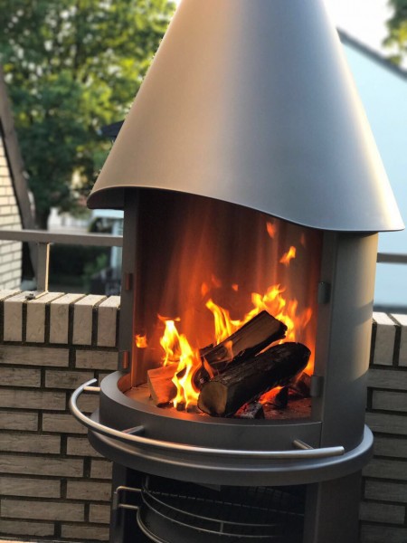 Edelstahl Grillkamin Terassengrillkamin Gartenkamin DN700 classic, hellgrau