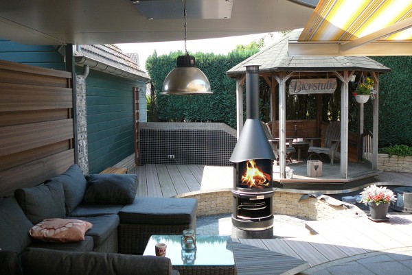 Edelstahl Grillkamin Terassengrillkamin Gartenkamin DN700 classic, hellgrau